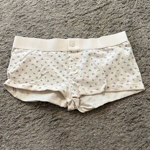 Brandy Melville Cream Knit Boyshorts with Light Blue Floral Print